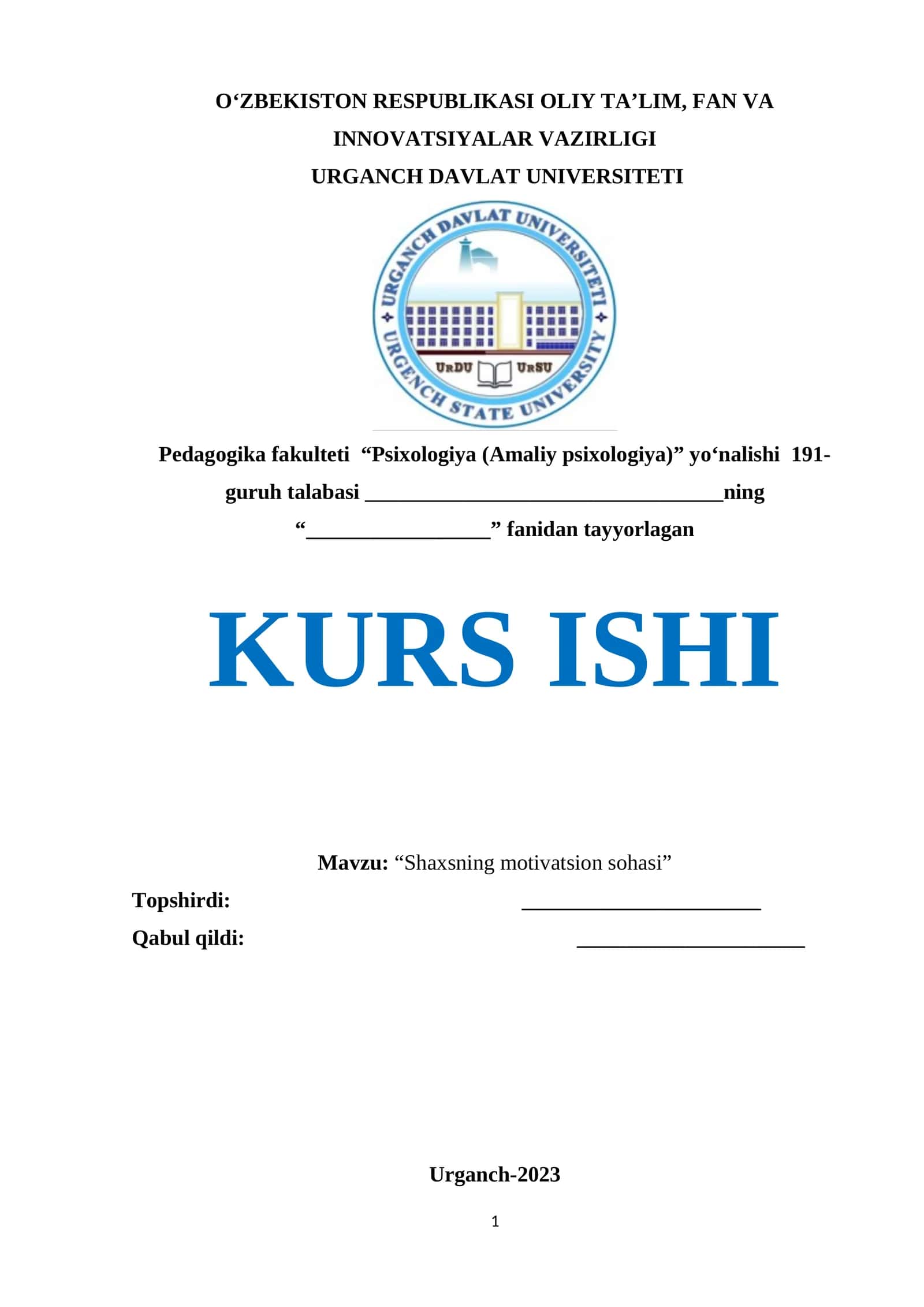 Shaxsning motivatsion sohasi