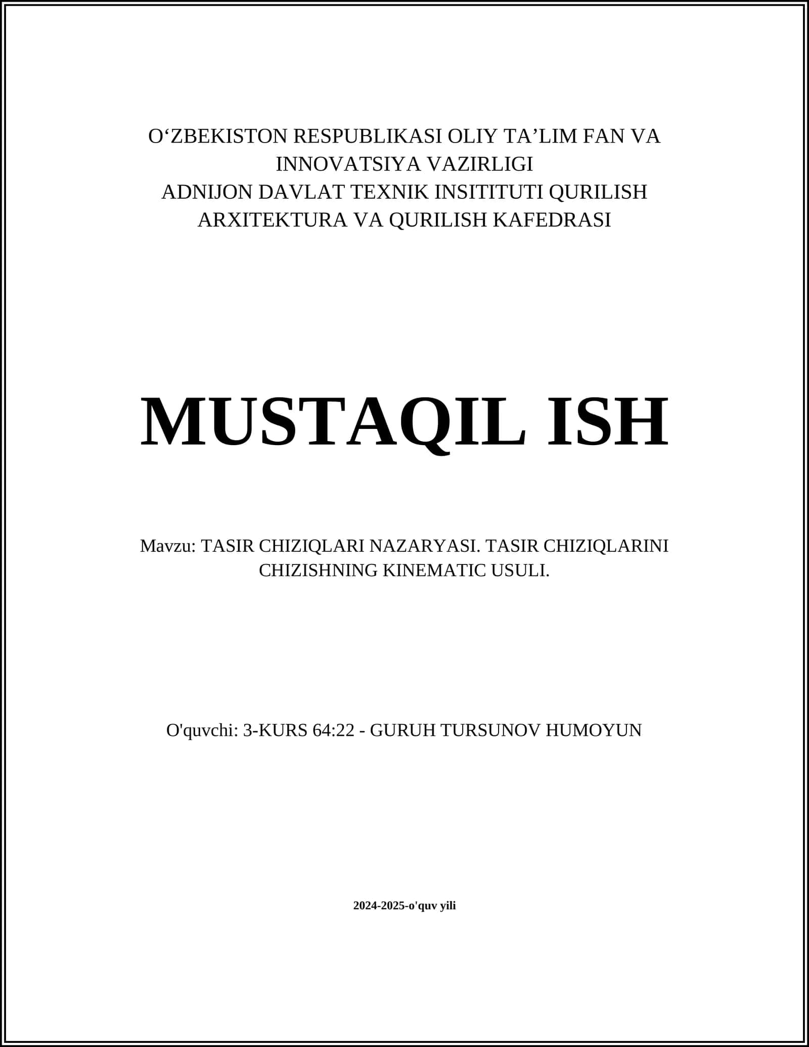 TASIR CHIZIQLARI NAZARYASI. TASIR CHIZIQLARINI CHIZISHNING KINEMATIC USULI