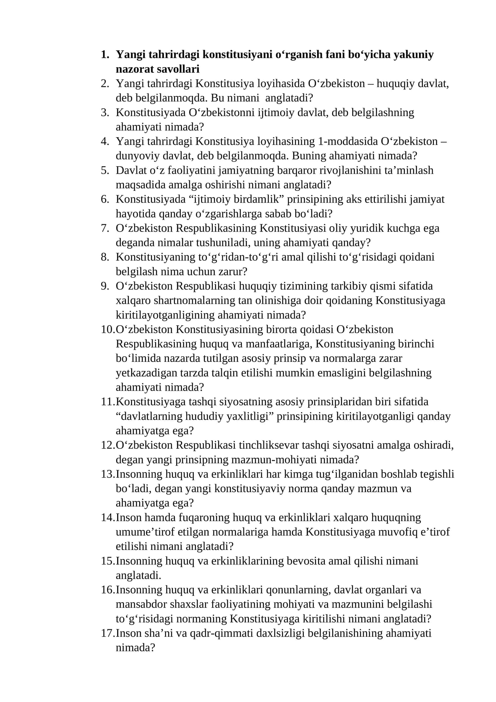 Konstitusiyada О‘zbekistonni ijtimoiy davlat, deb belgilashning ahamiyati