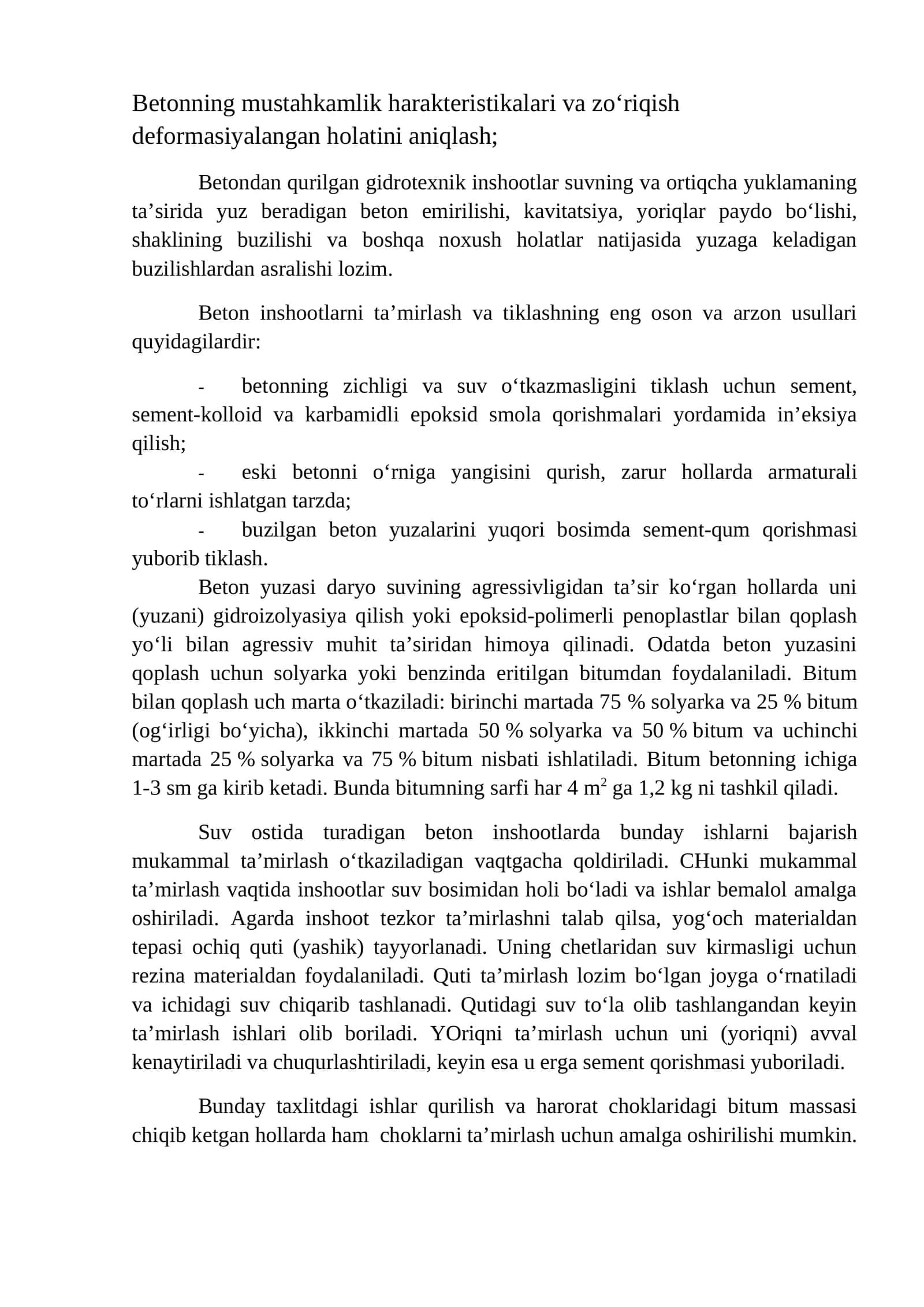 Betonning Mustahkamlik Harakteristikalari