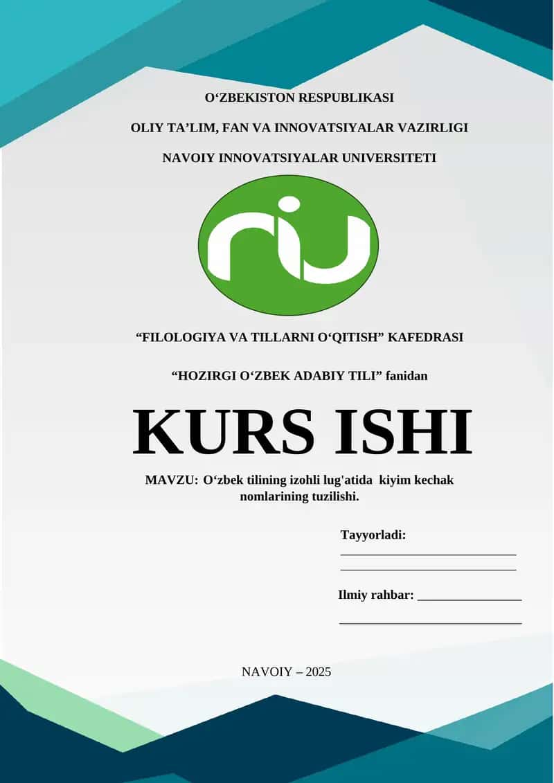 Oʻzbek tilining izohli lug'atida kiyim kechak nomlarining tuzilishi
