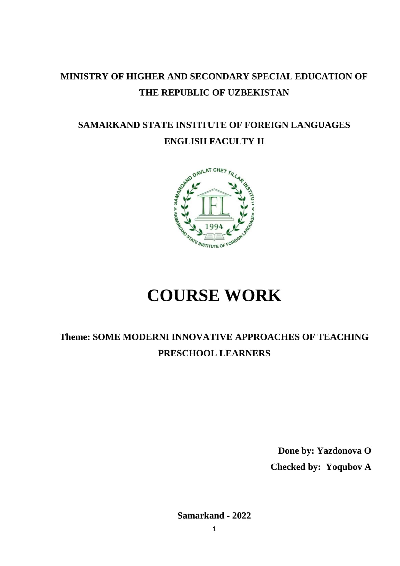 Moderni Innovative Approaches of Teaching Preschool Learners