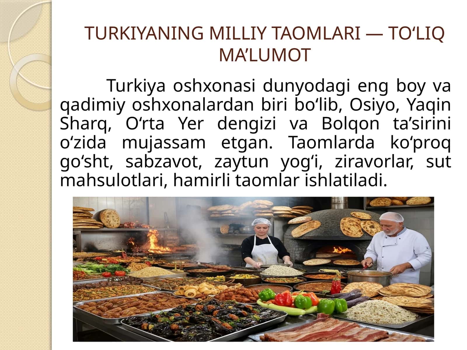 TURKIYANING MILLIY TAOMLARI — TO‘LIQ MA’LUMOT