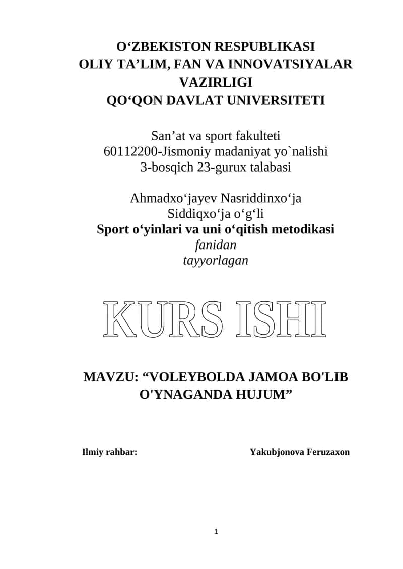 Sport o‘yinlari va uni o‘qitish metodikasi
