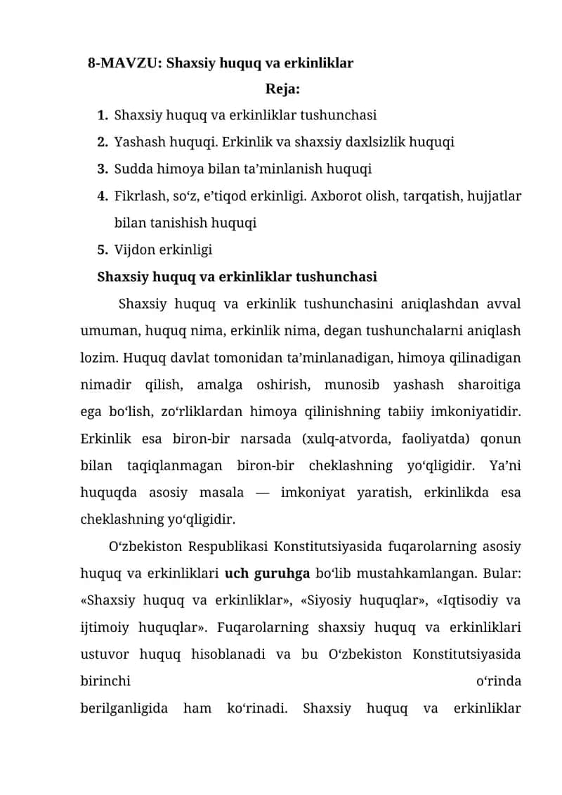 Shaxsiy huquq va erkinliklar