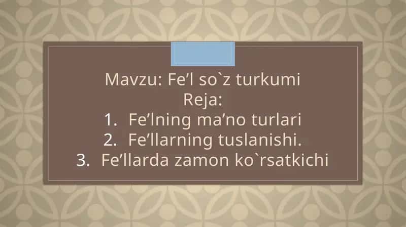 Fe’l so`z turkumi