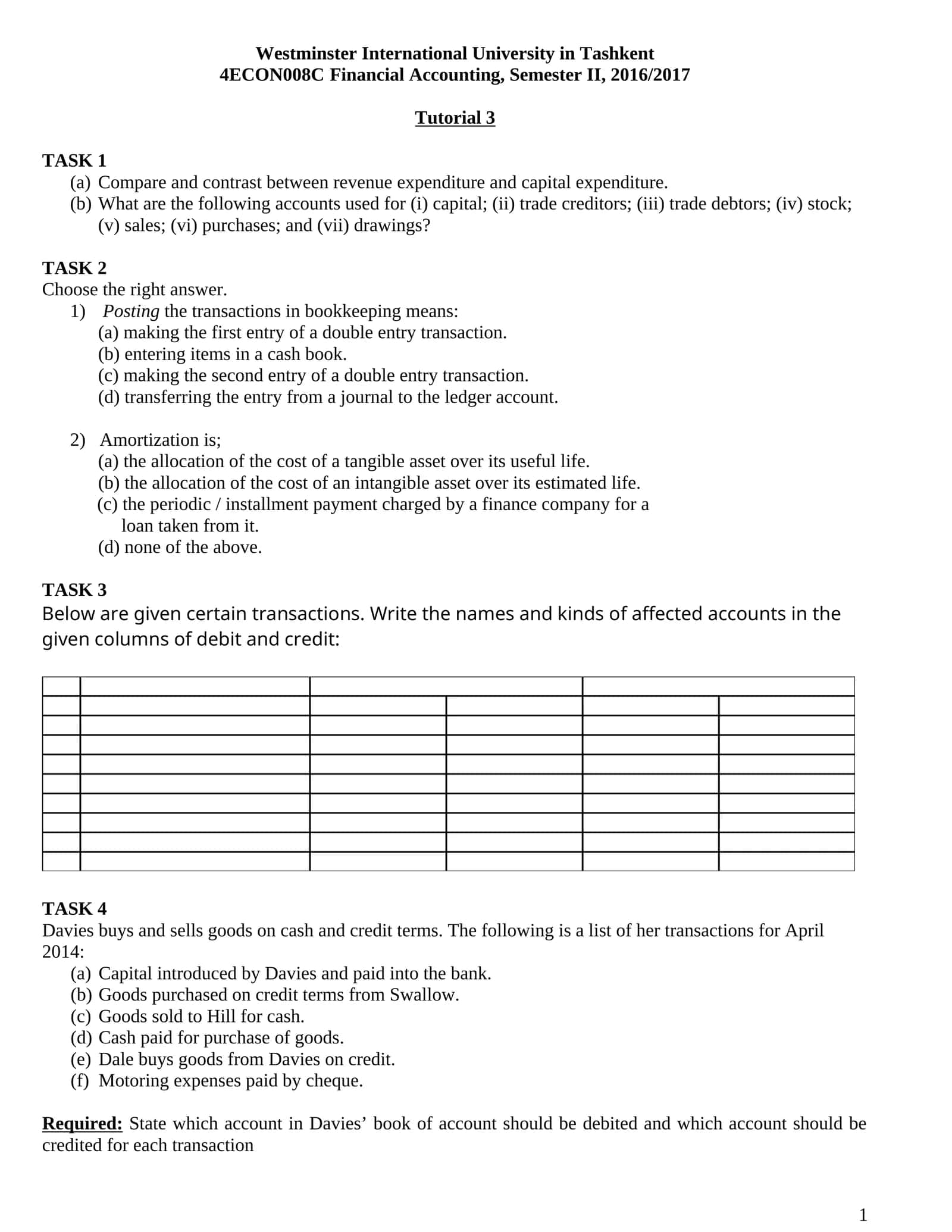 4ECON008C Financial Accounting, Semester II, 2016/2017