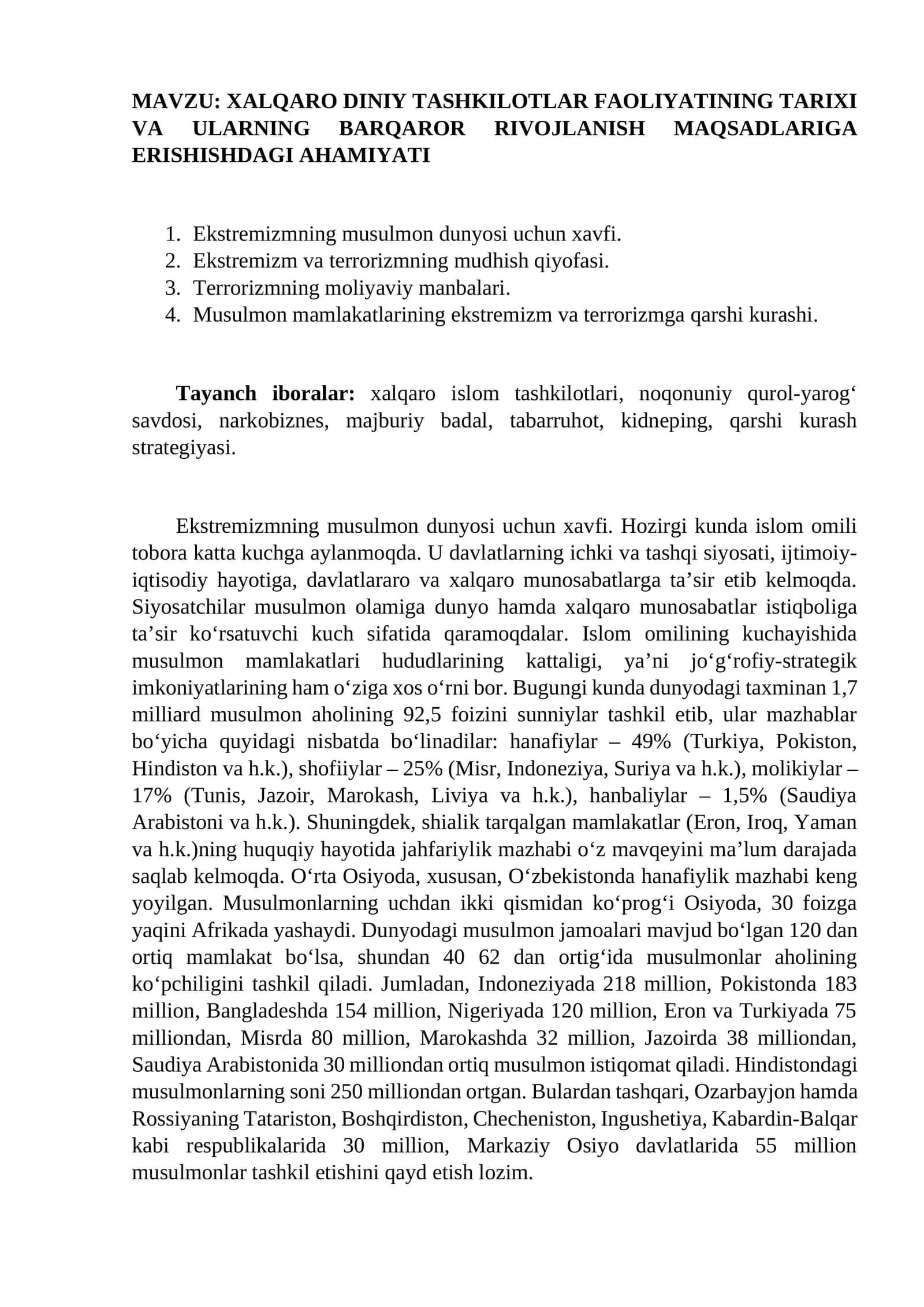 Ekstremizmning musulmon dunyosi uchun xavfi