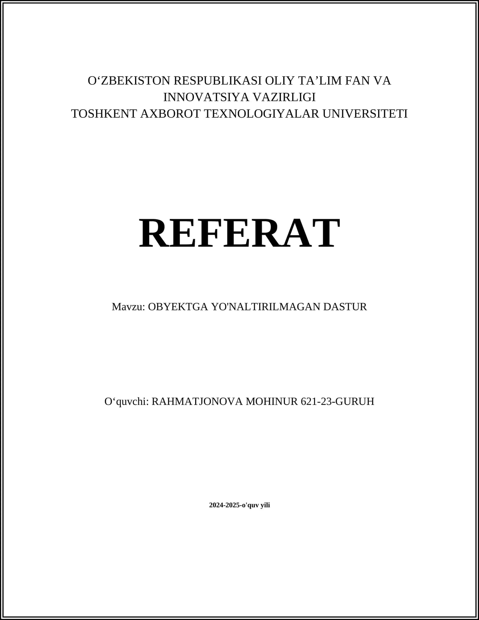 OBYEKTGA YO'NALTIRILMAGAN DASTUR