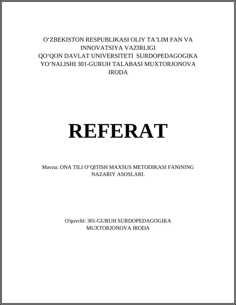 ONA TILI OʻQITISH MAXSUS METODIKASI FANINING NAZARIY ASOSLARI