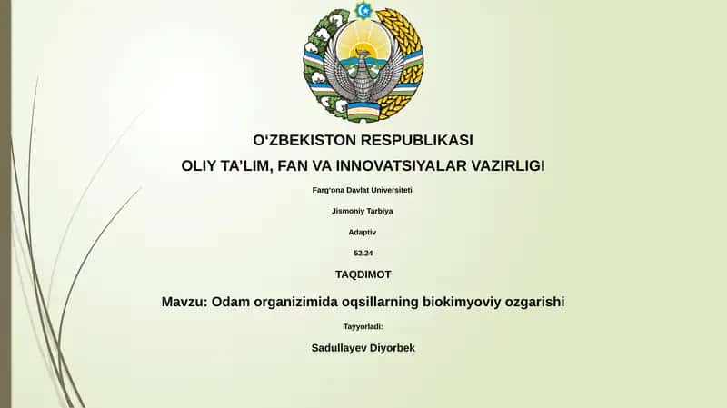 Odam organizimida oqsillarning biokimyoviy ozgarishi