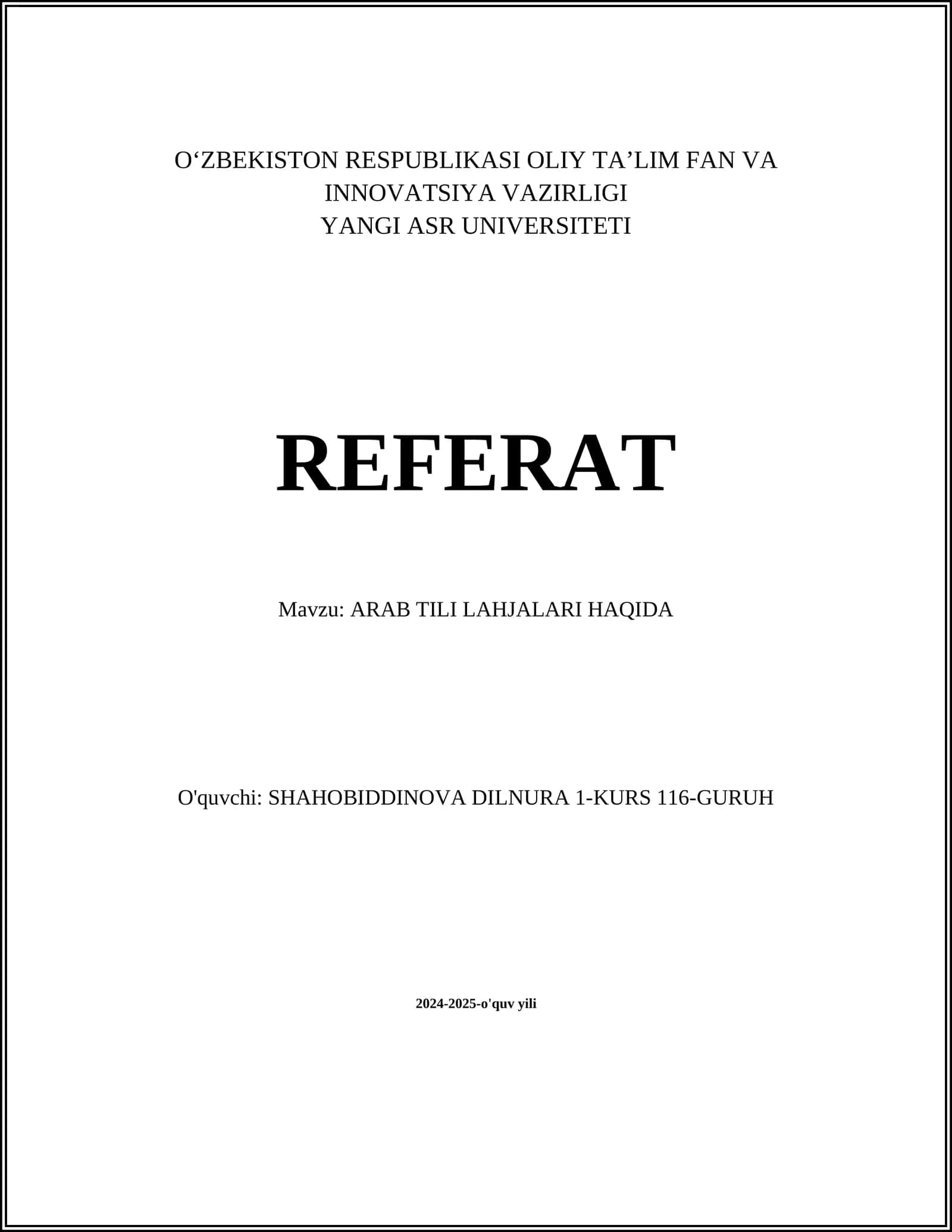 ARAB TILI LAHJALARI HAQIDA