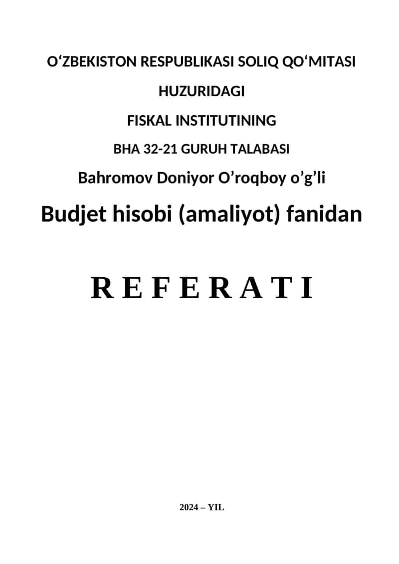 Budjet hisobi (amaliyot) fanidan