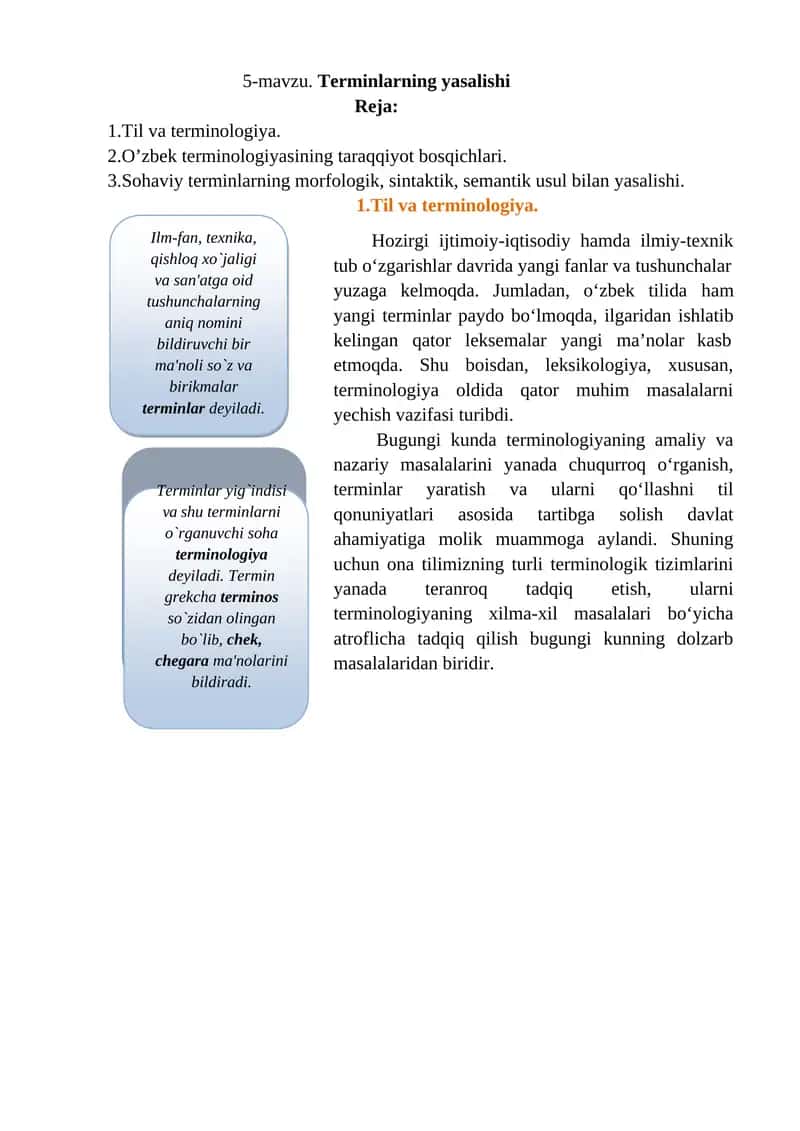 Terminlarning yasalishi