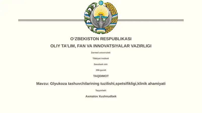 Glyukoza tashuvchilarining tuzilishi, spetsifikligi, klinik ahamiyati