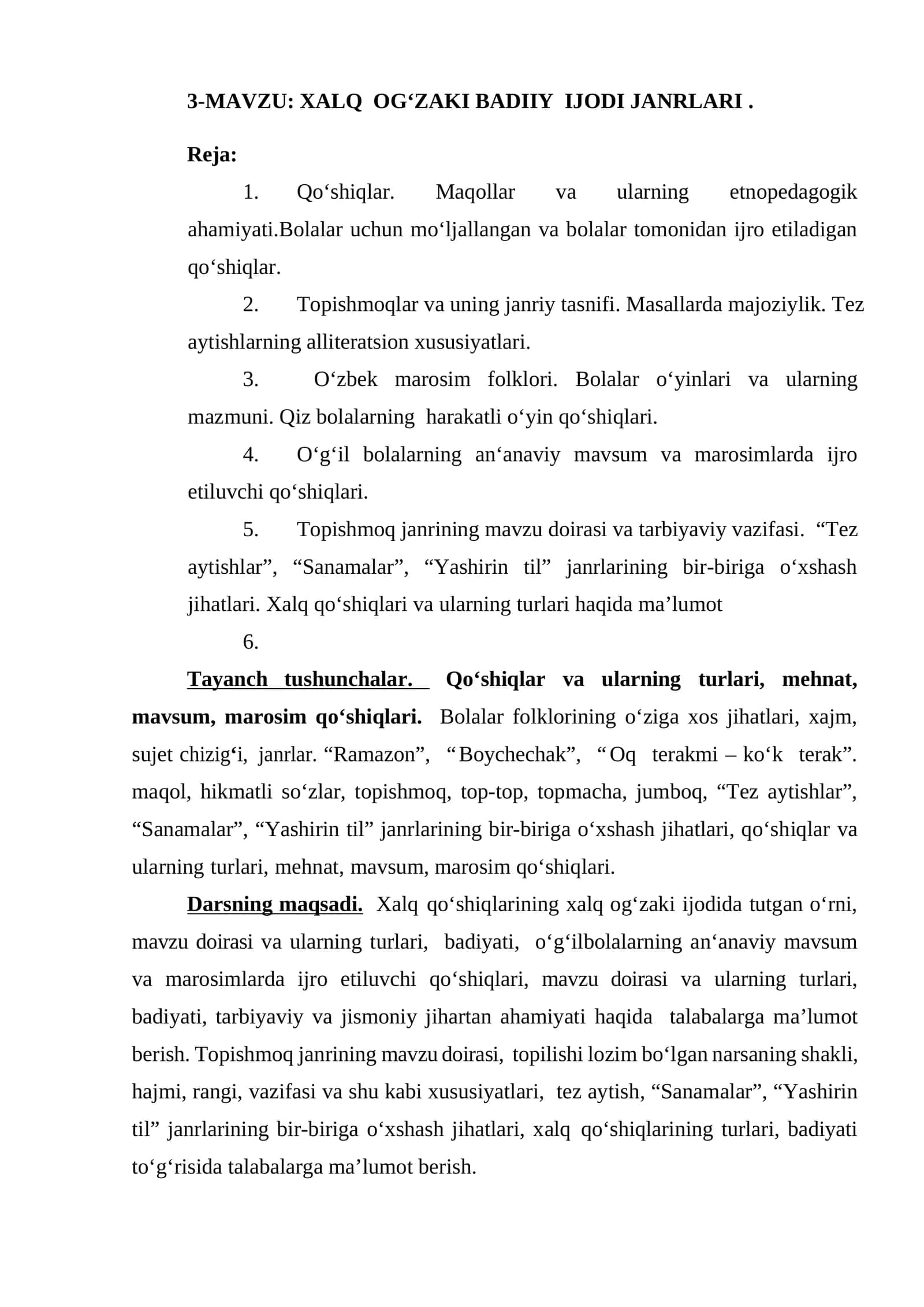 XALQ OG‘ZAKI BADIIY IJODI JANRLARI