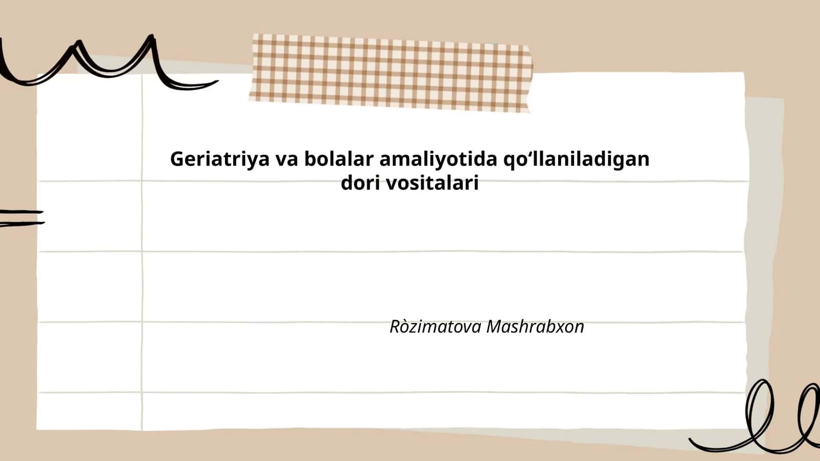 Geriatriya va bolalar amaliyotida qoʻllaniladigan dori vositalari