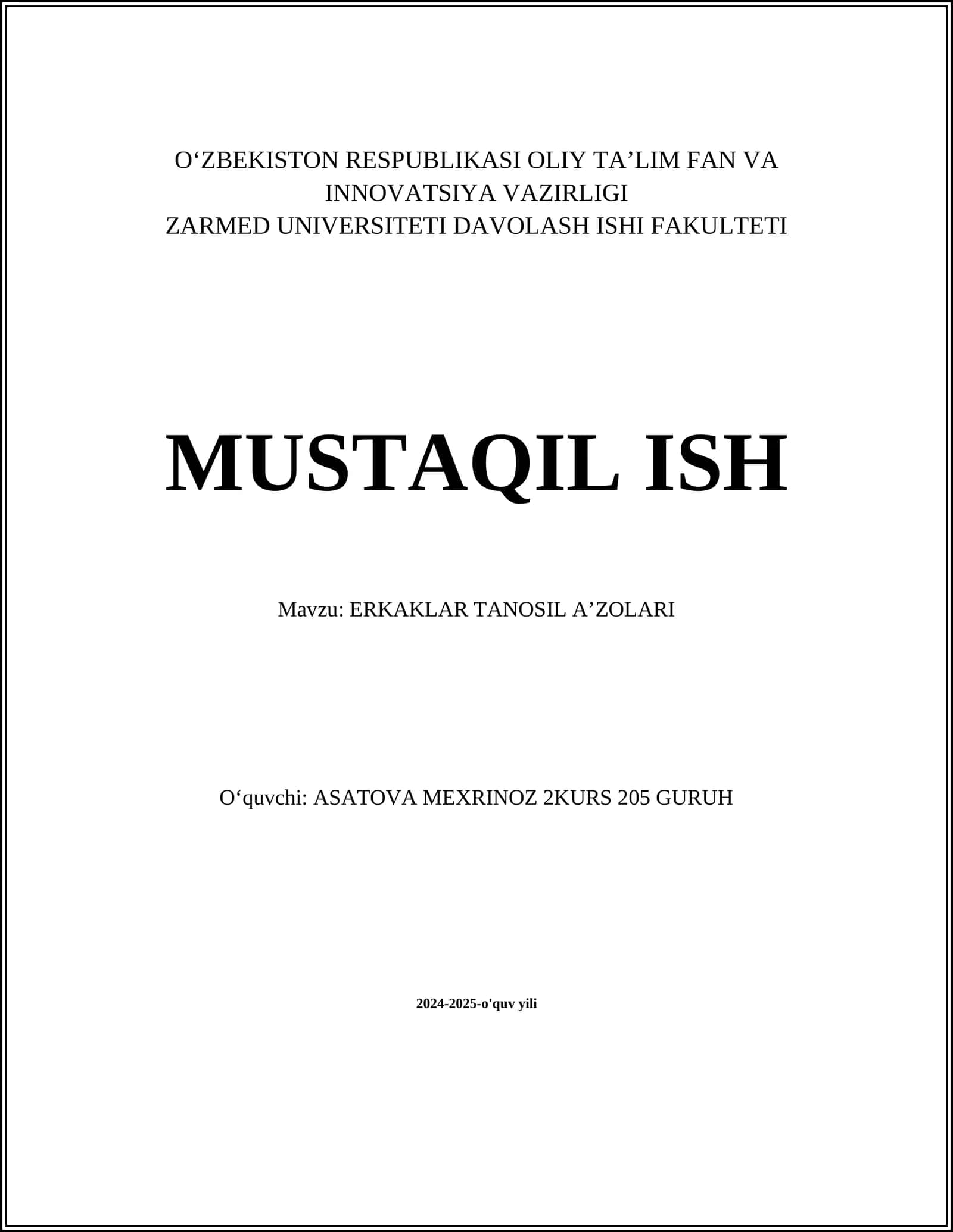 ERKAKLAR TANOSIL AʼZOLARI