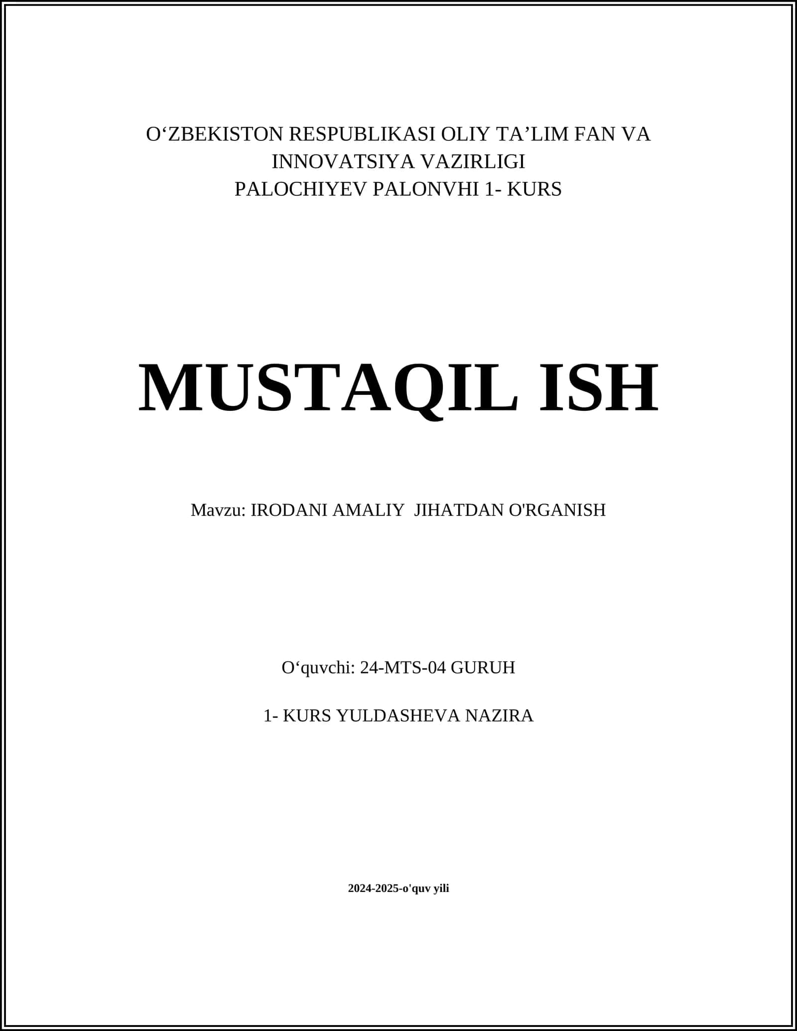 IRODANI AMALIY JIHATDAN O'RGANISH