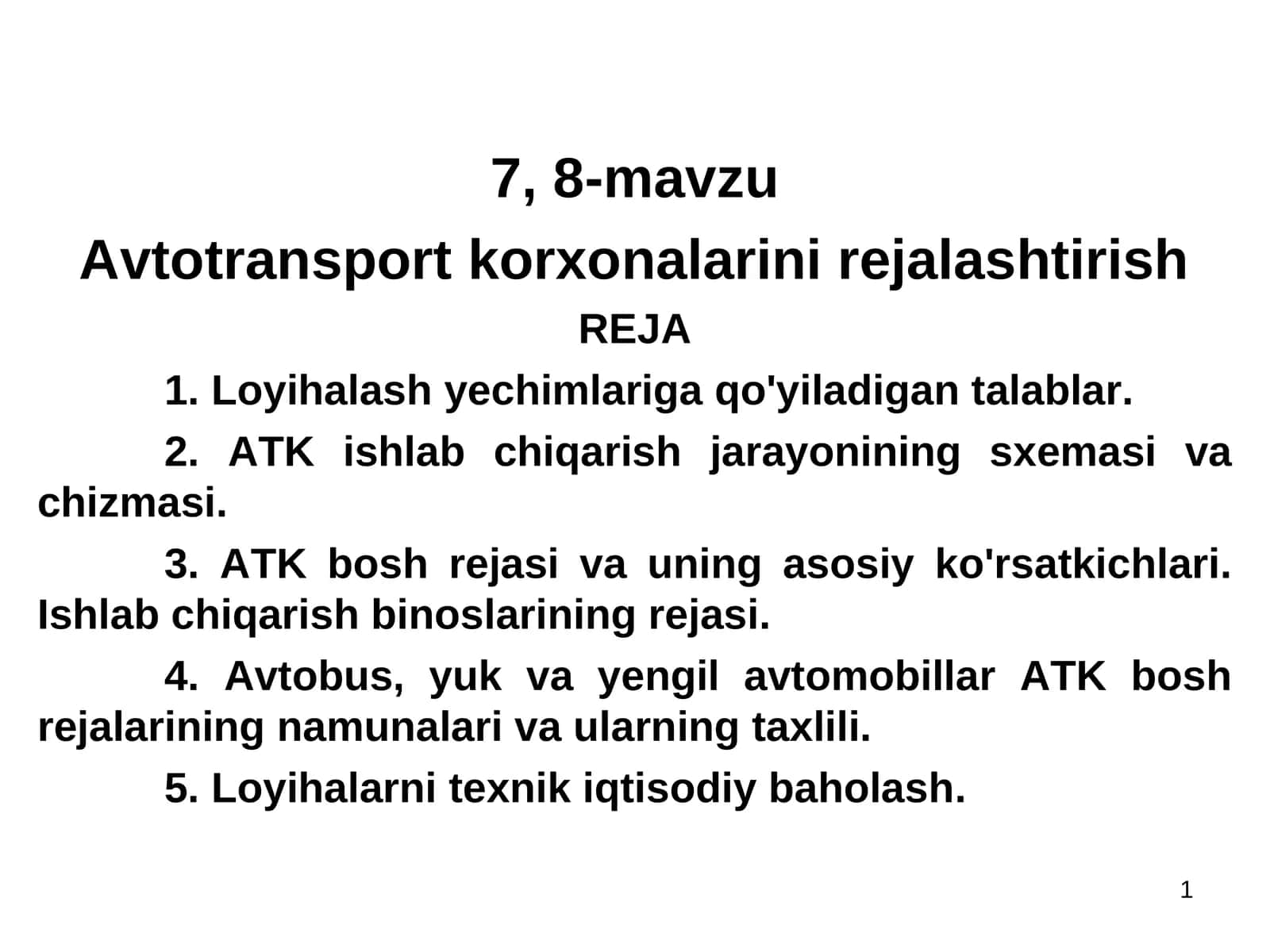 8-mavzu Avtotransport korxonalarini rejalashtirish