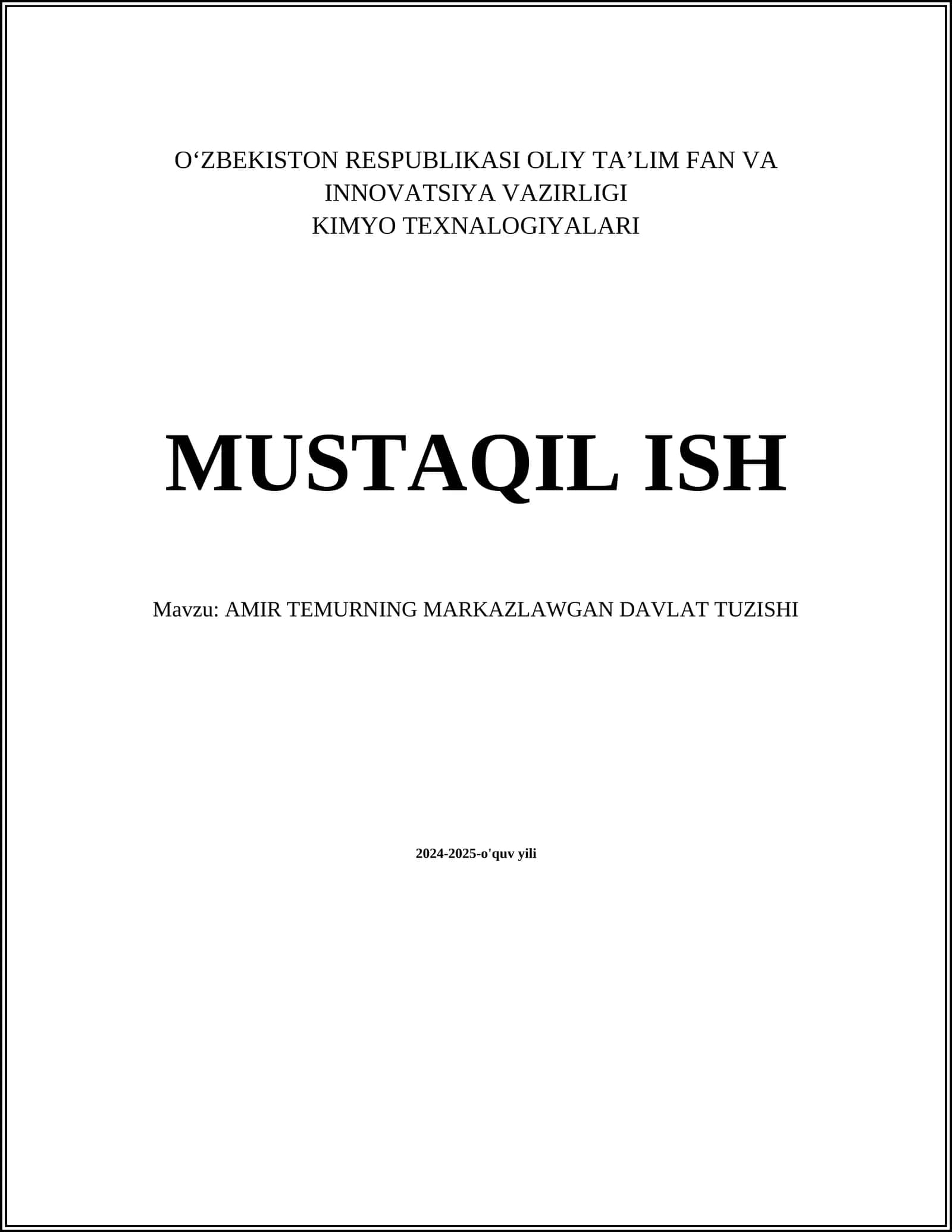 AMIR TEMURNING MARKAZLAWGAN DAVLAT TUZISHI
