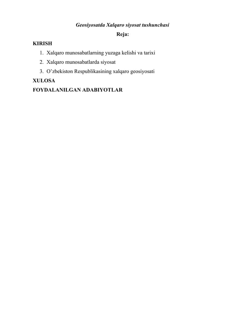 Geosiyosatda Xalqaro siyosat tushunchasi