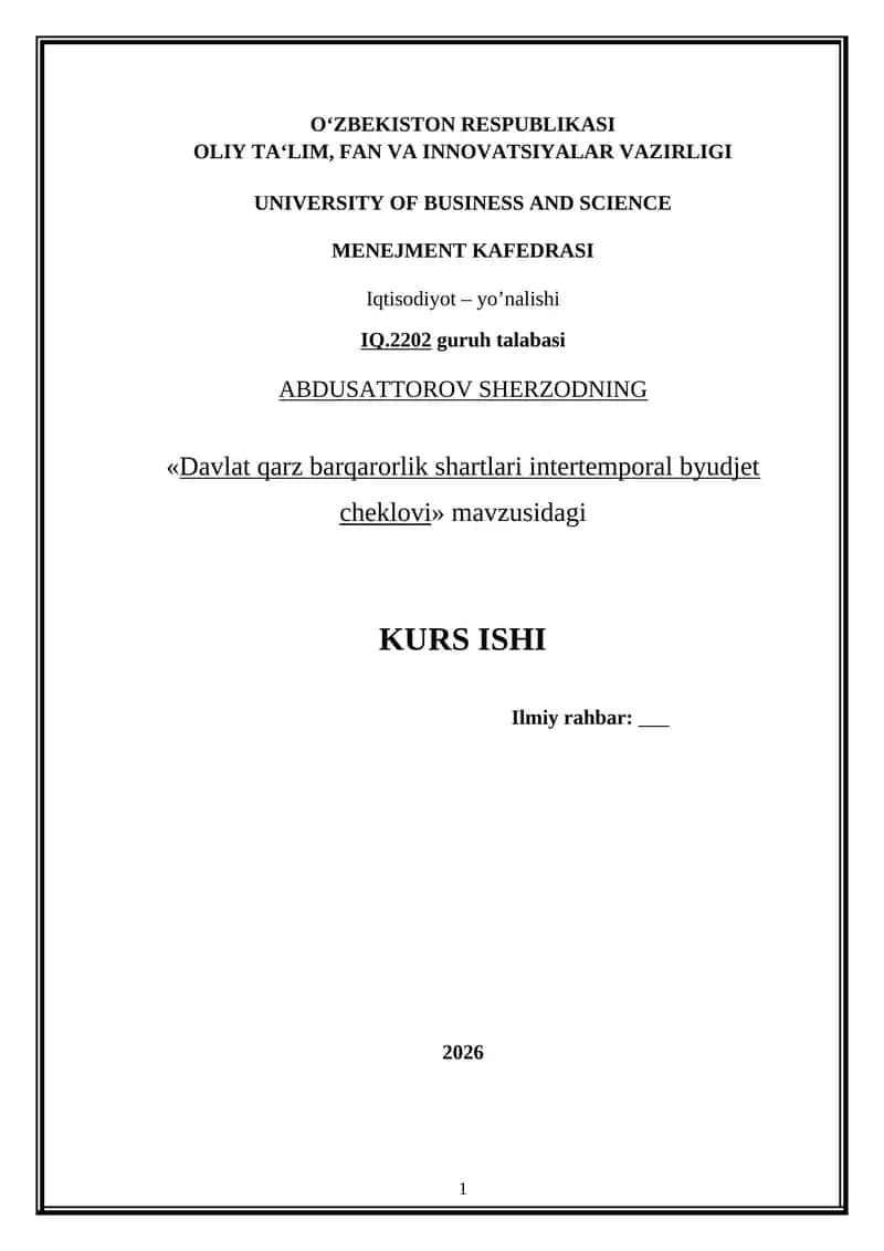 Davlat qarz barqarorlik shartlari intertemporal byudjet cheklovi