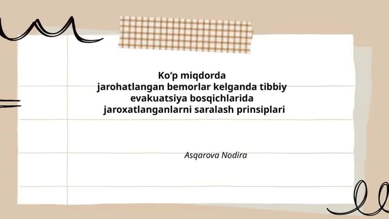 Tibbiy evakuatsiya bosqichlarida jarohatlanganlarni saralash prinsiplari