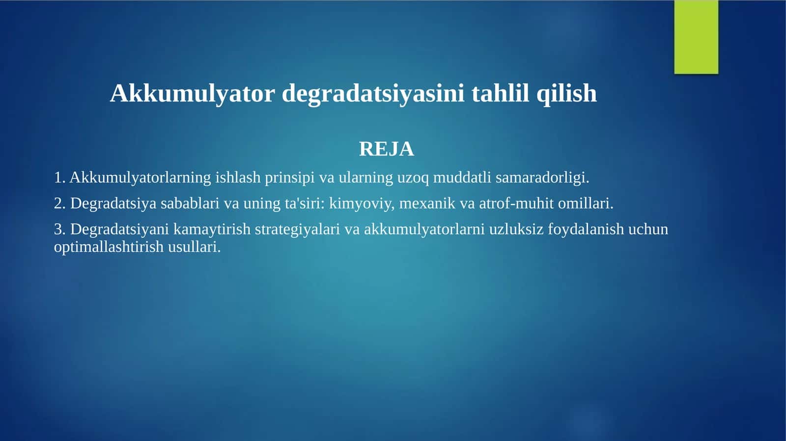 Akkumulyator degradatsiyasini tahlil qilish