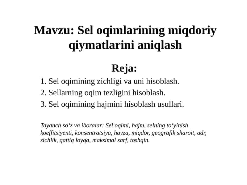 Seloqimlarining miqdoriy qiymatlarini aniqlash