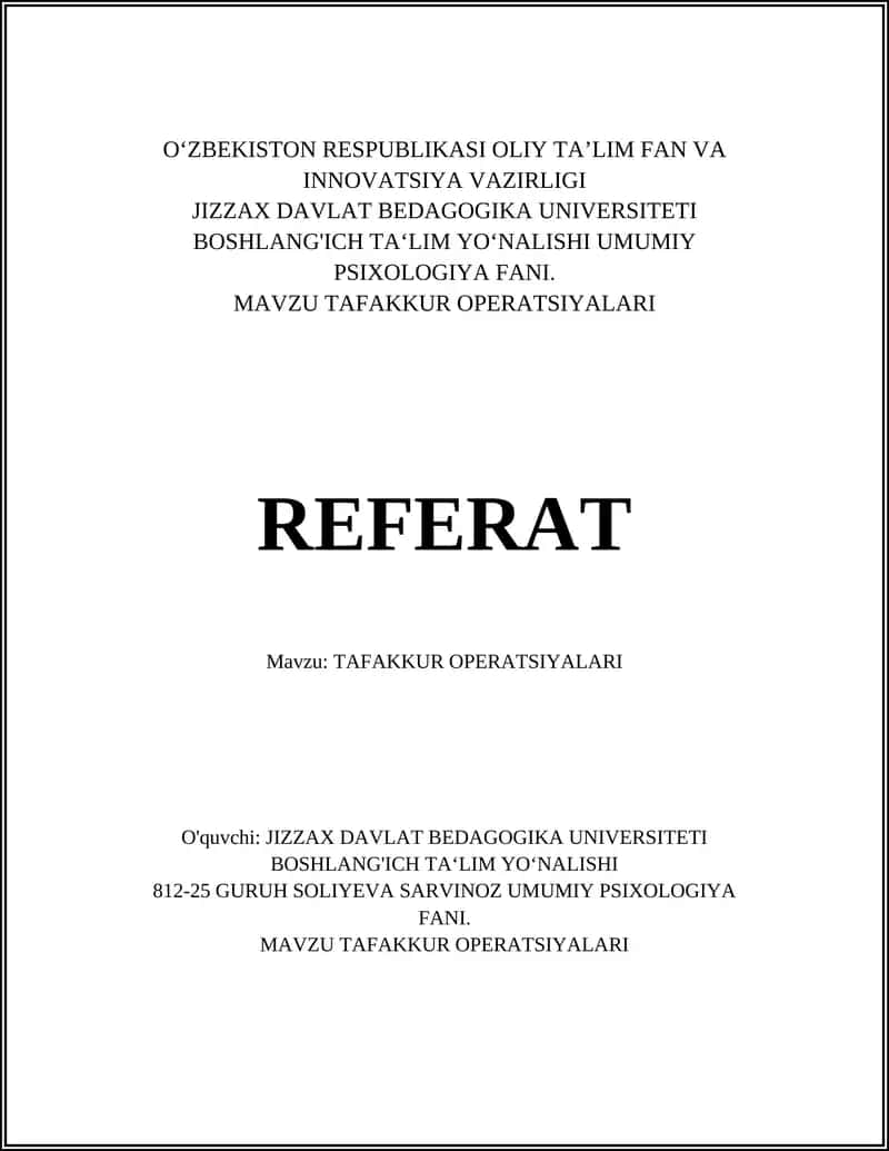 TAFAKKUR OPERATSIYALARI