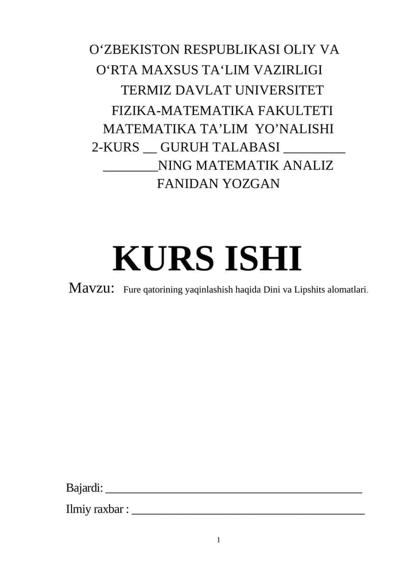 Fure qatorining yaqinlashish haqida Dini va Lipshits alomatlari