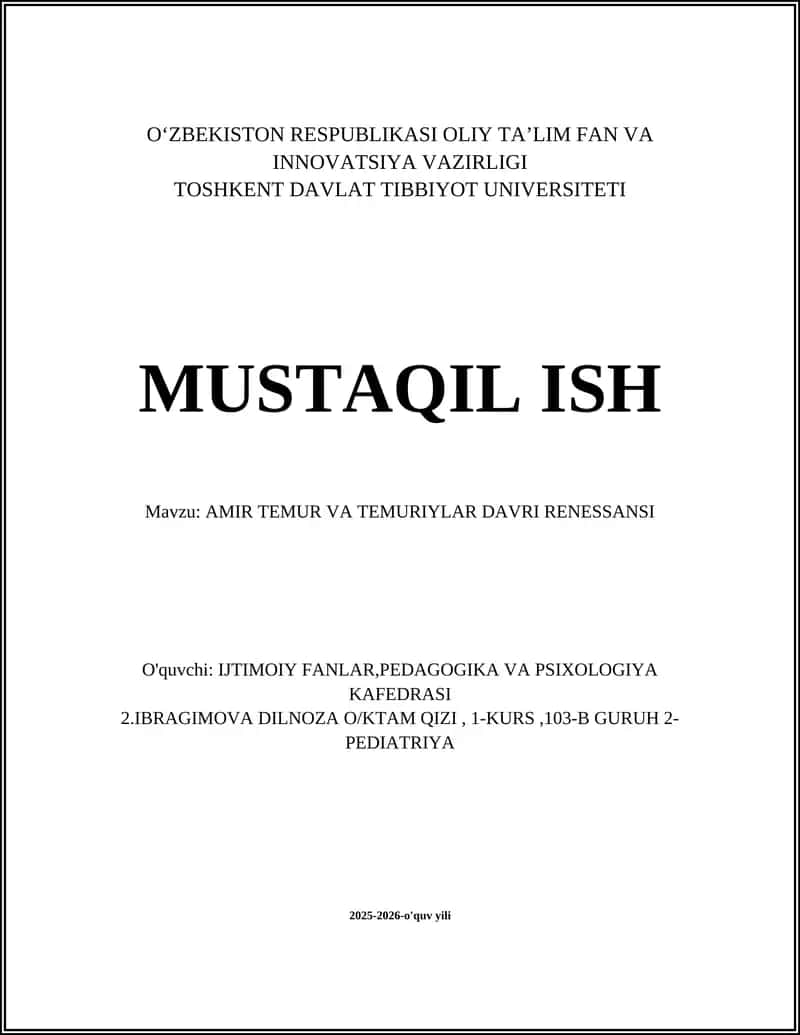 AMIR TEMUR VA TEMURIYLAR DAVRI RENESSANSI