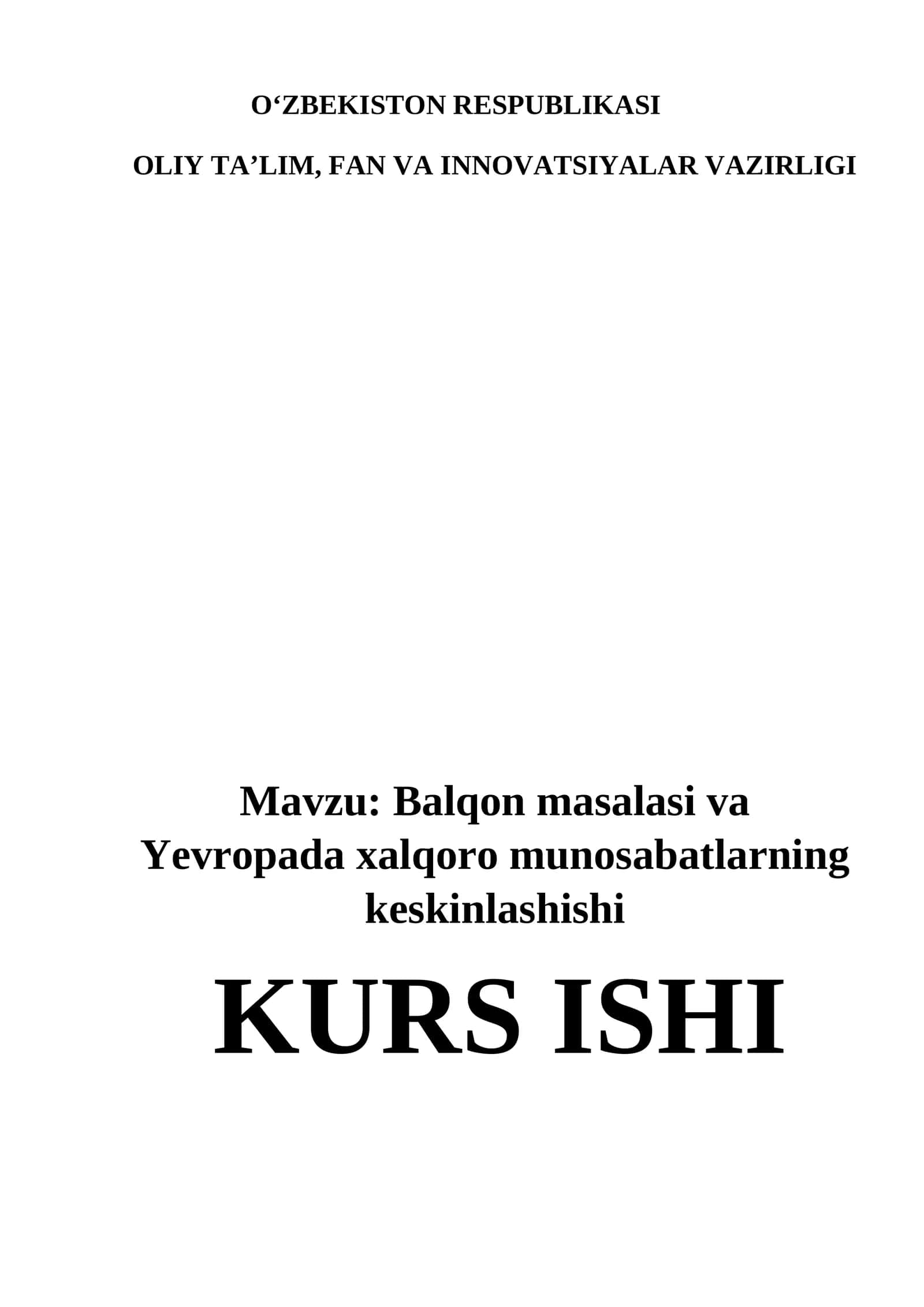 Balqon masalasi va Yevropada xalqoro munosabatlarning keskinlashishi