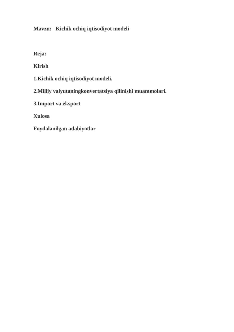 Kichik ochiq iqtisodiyot modeli