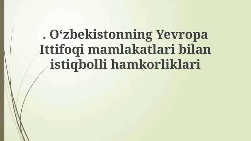 O'zbekiston-Yevropa Ittifoqi: Hamkorlikning ustuvor yo'nalishlari