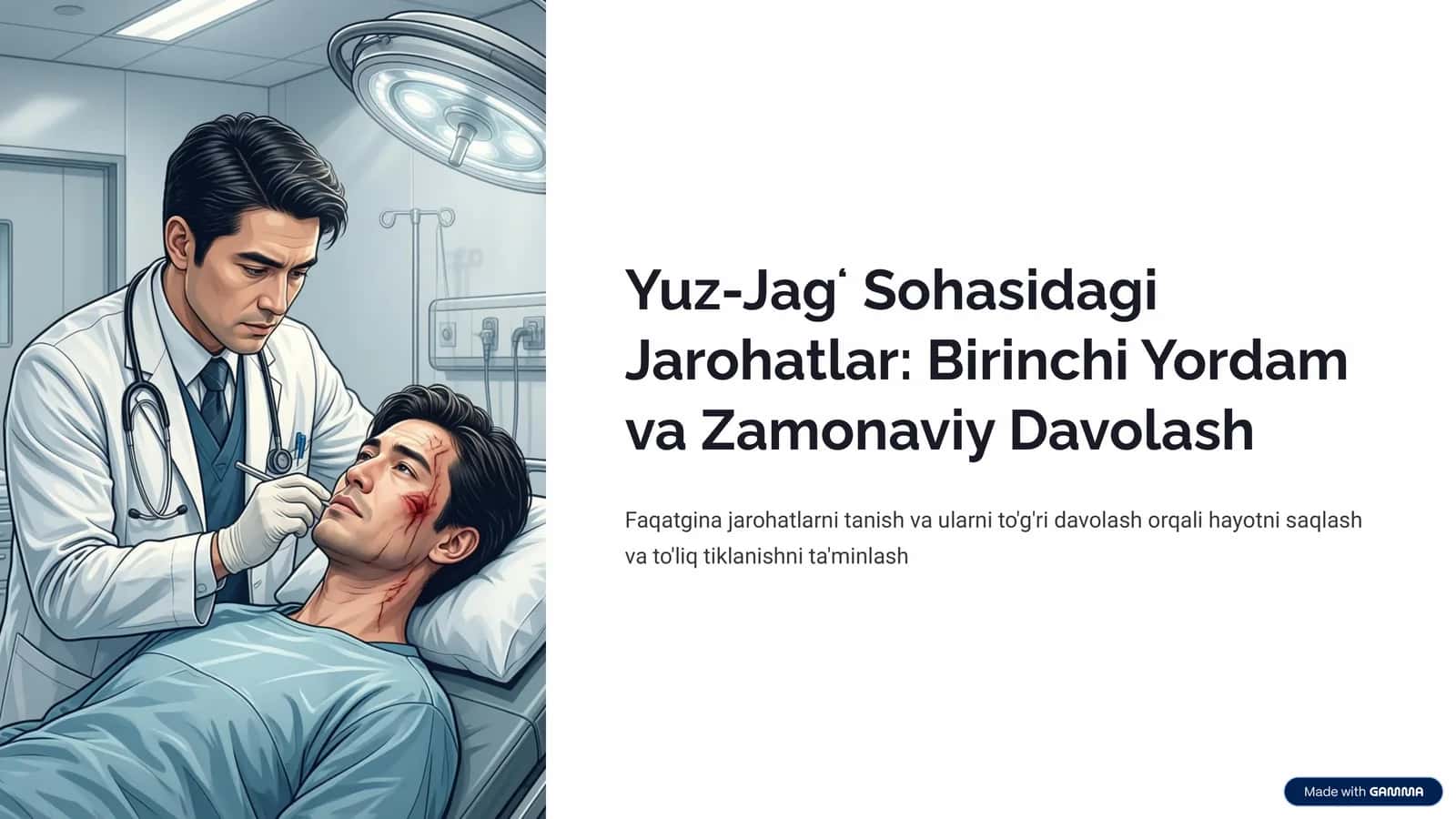 Yuz-Jagʻ Sohasidagi Jarohatlar: Birinchi Yordam va Zamonaviy Davolash