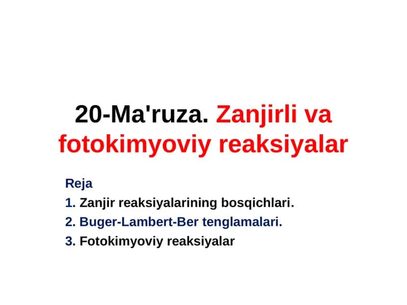 Zanjirli vafotokimyoviy reaksiyalar
