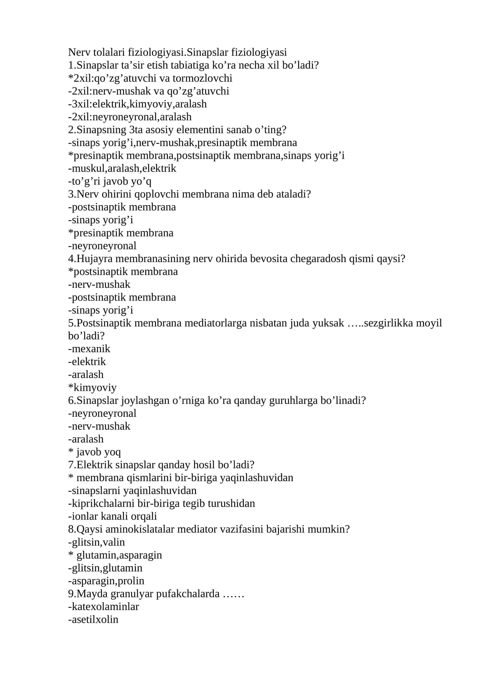 Nerv tolalari fiziologiyasi.Sinapslar fiziologiyasi