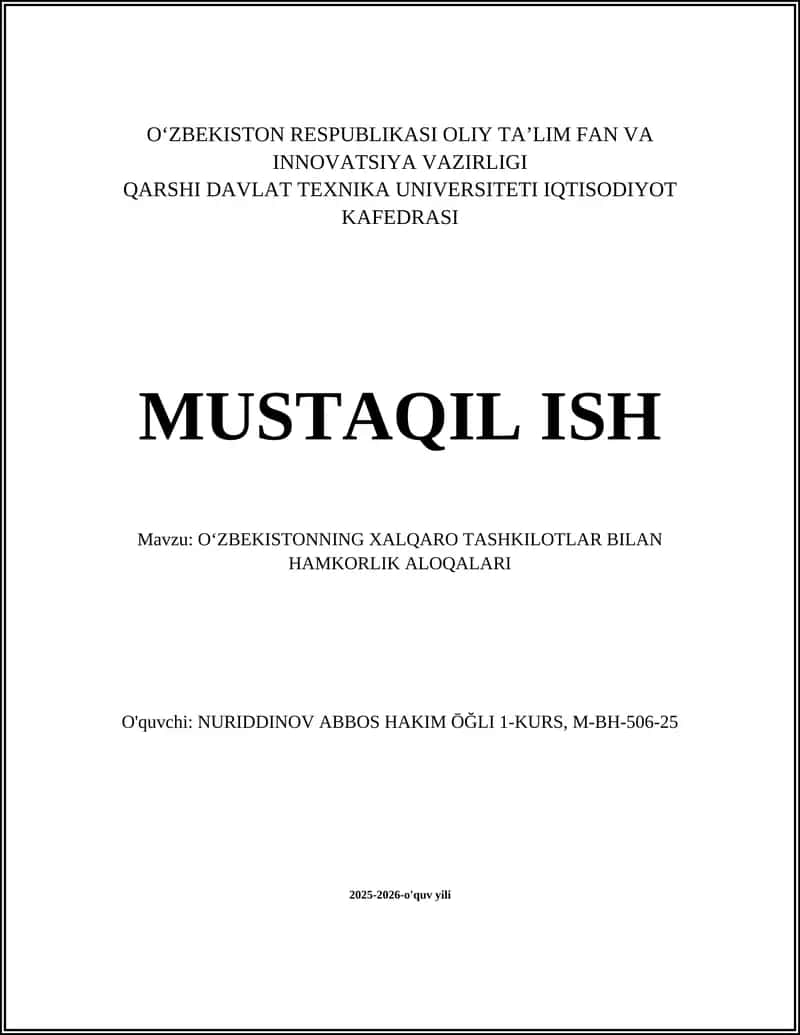 Oʻzbekistonning Xalqaro Tashkilotlar Bilan Hamkorlik Aloqalari