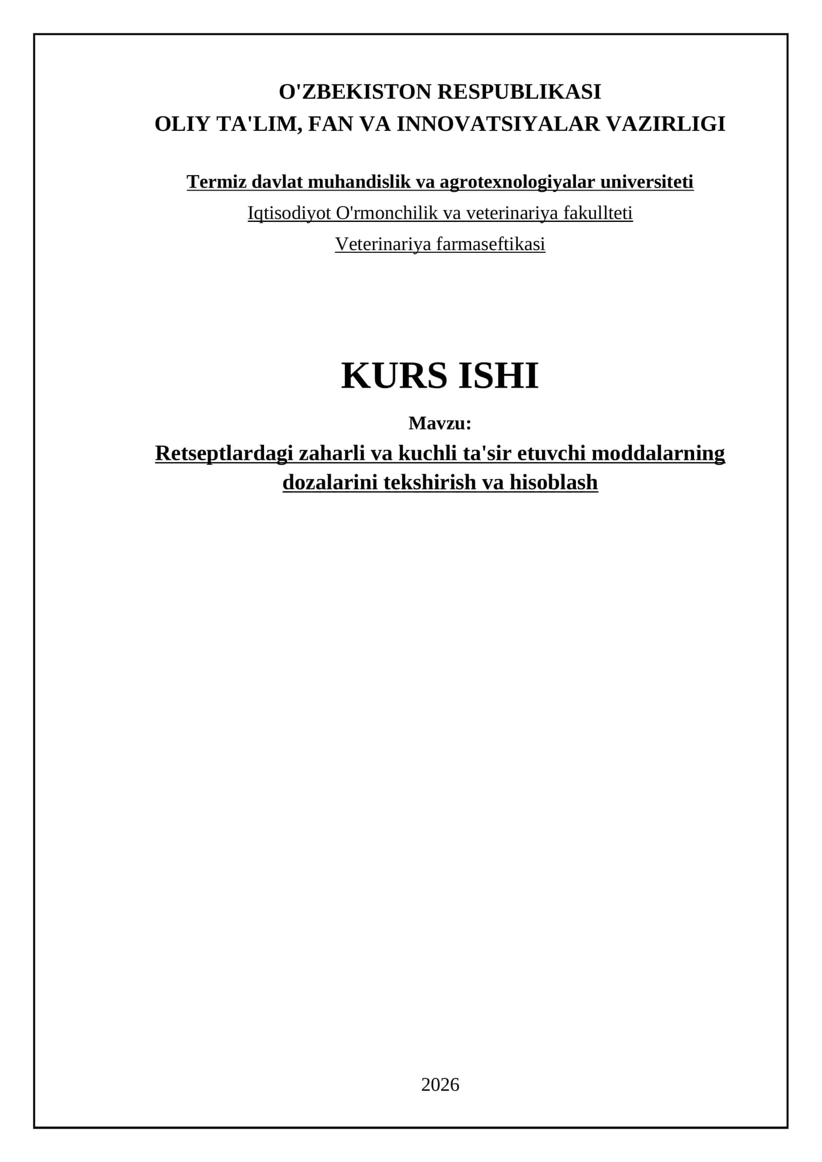 Retseptlardagi zaharli va kuchli ta'sir etuvchi moddalarning dozalarini tekshirish va hisoblash