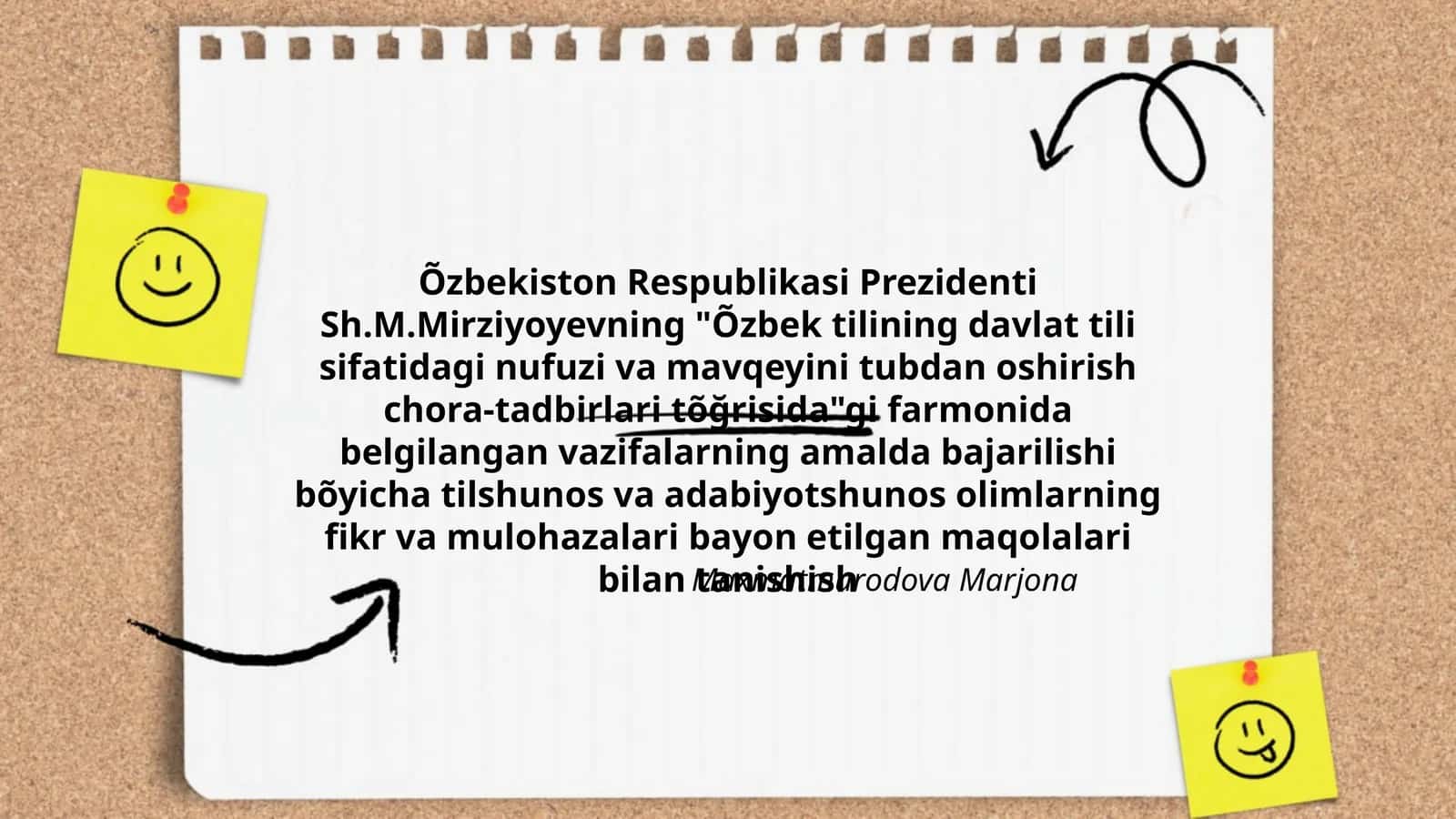 Õzbek tilining davlat tili sifatidagi nufuzi va mavqeyini tubdan oshirish chora-tadbirlari