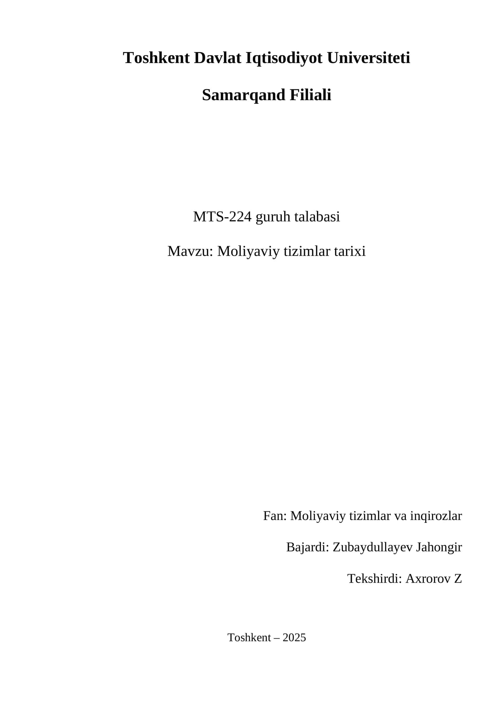 Moliyaviy tizimlar tarixi