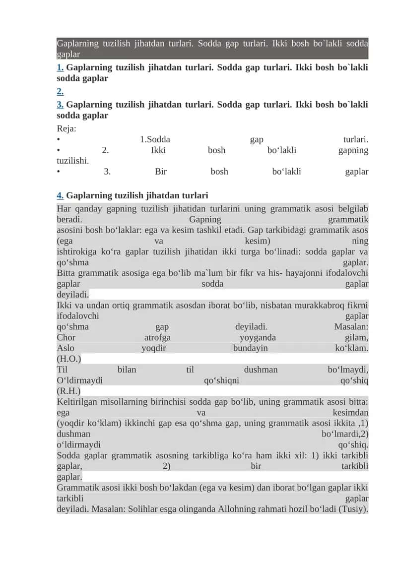 Gaplarning tuzilish jihatdan turlari