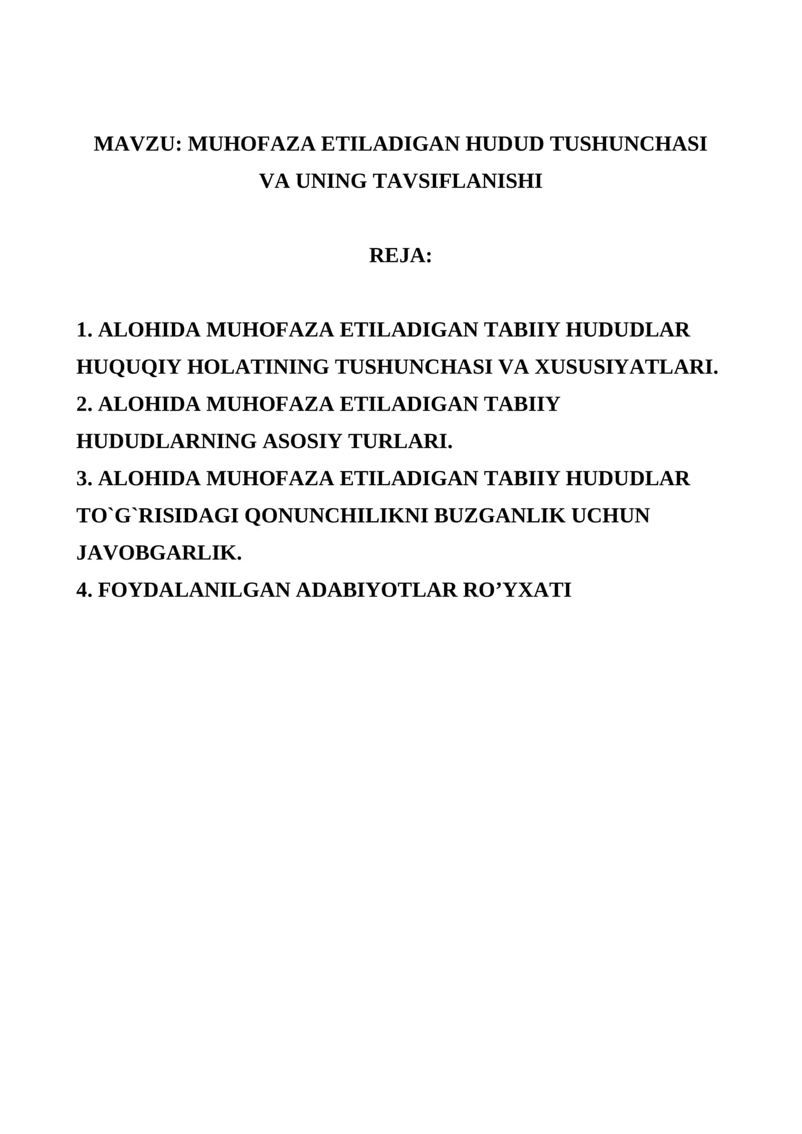 Muhofaza etiladigan hudud tushunchasi va uning tavsiflanishi