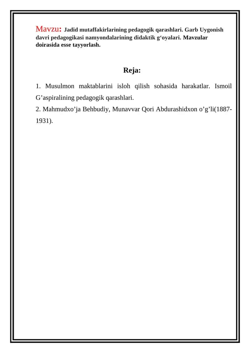 Musulmon maktablarini isloh qilish sohasida harakatlar