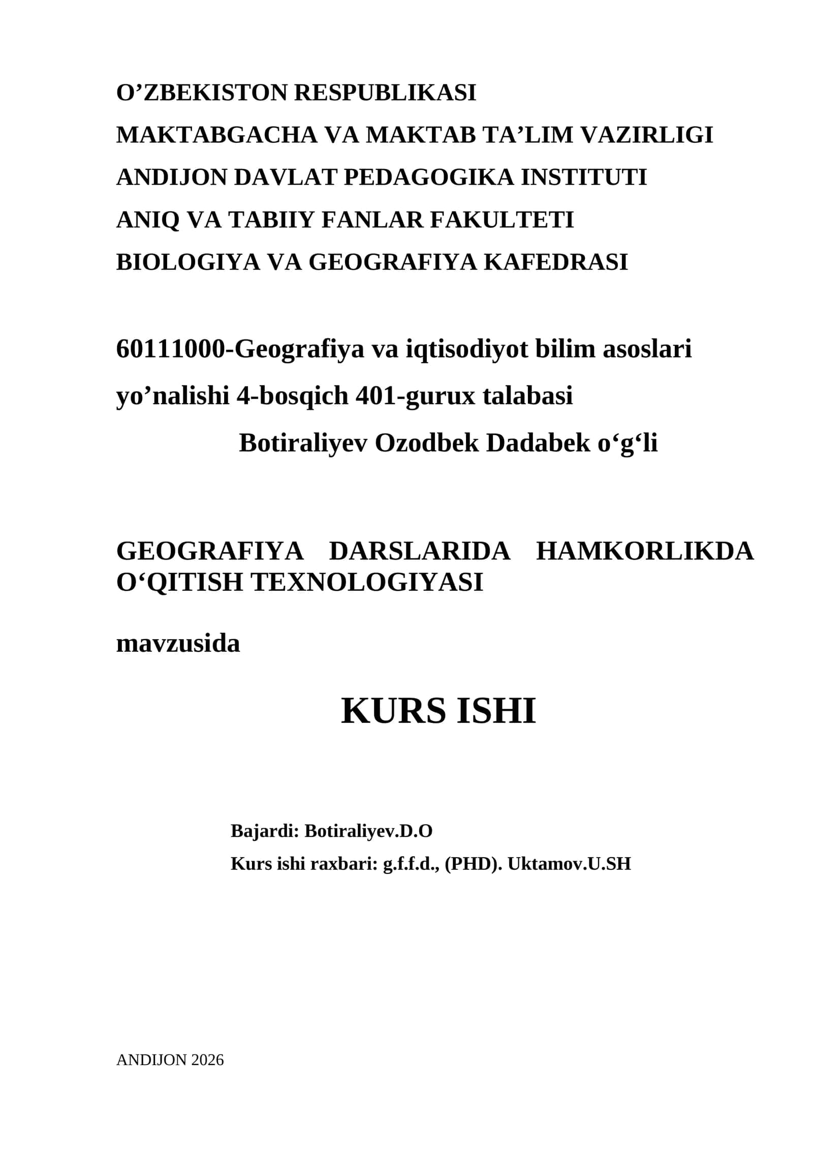 GEOGRAFIYA DARSLARIDA HAMKORLIKDA O‘QITISH TEXNOLOGIYASI