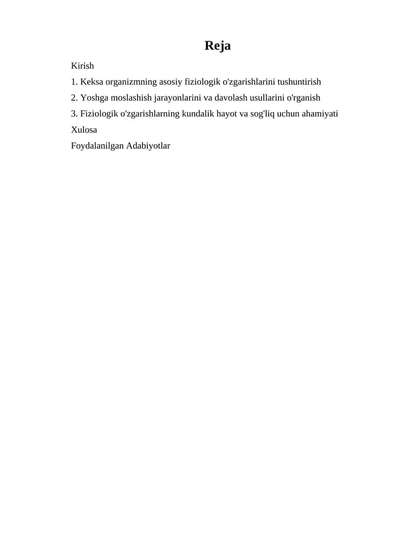 Fiziologik o'zgarishlar va inson organizmning tuzilishi