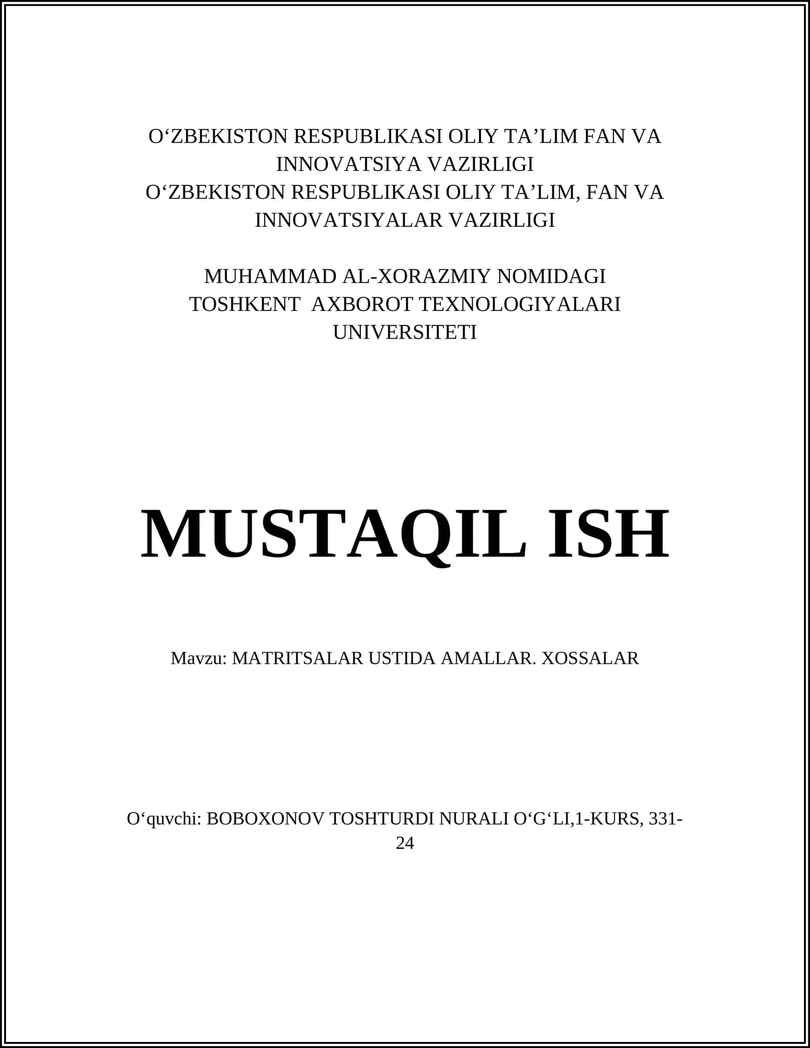 MATRITSALAR USTIDA AMALLAR