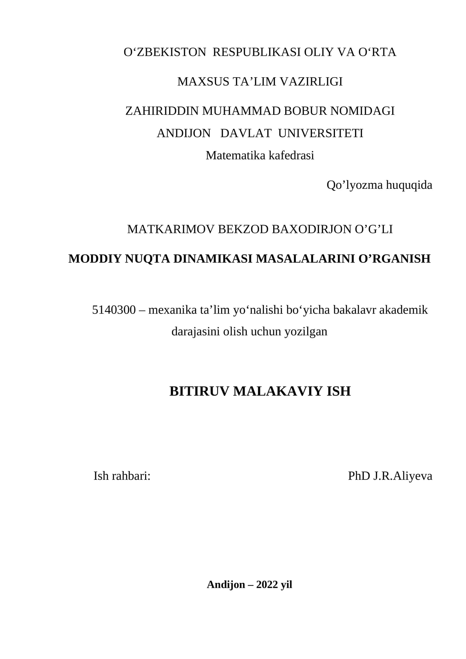 Mоddiy nuqtа dinаmikаsi mаsаlаlаri